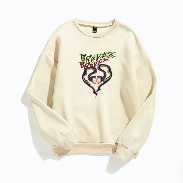 

Letter And Snake Print Sweatshirt, Apricot