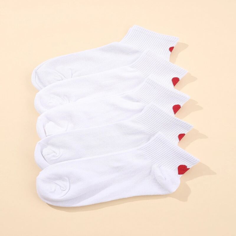 

5pairs Heart Ankle Socks, White