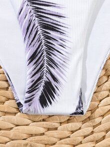 Palm Leaf Print Surplice Neck Bikini - Multicolor - View 3