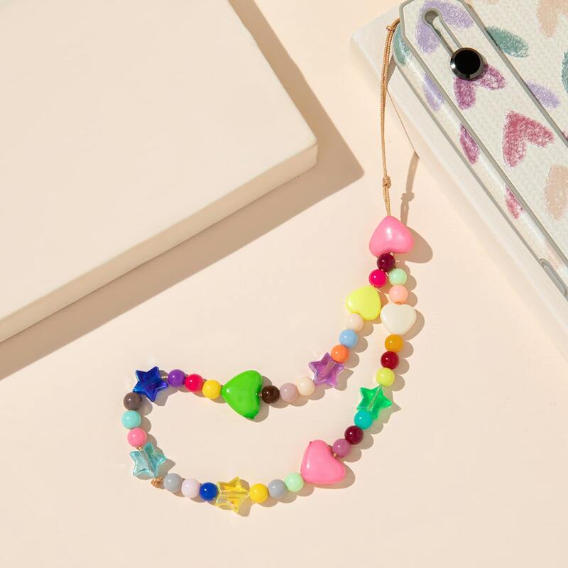 

1pc Heart & Star Beaded Lanyard, Multicolor