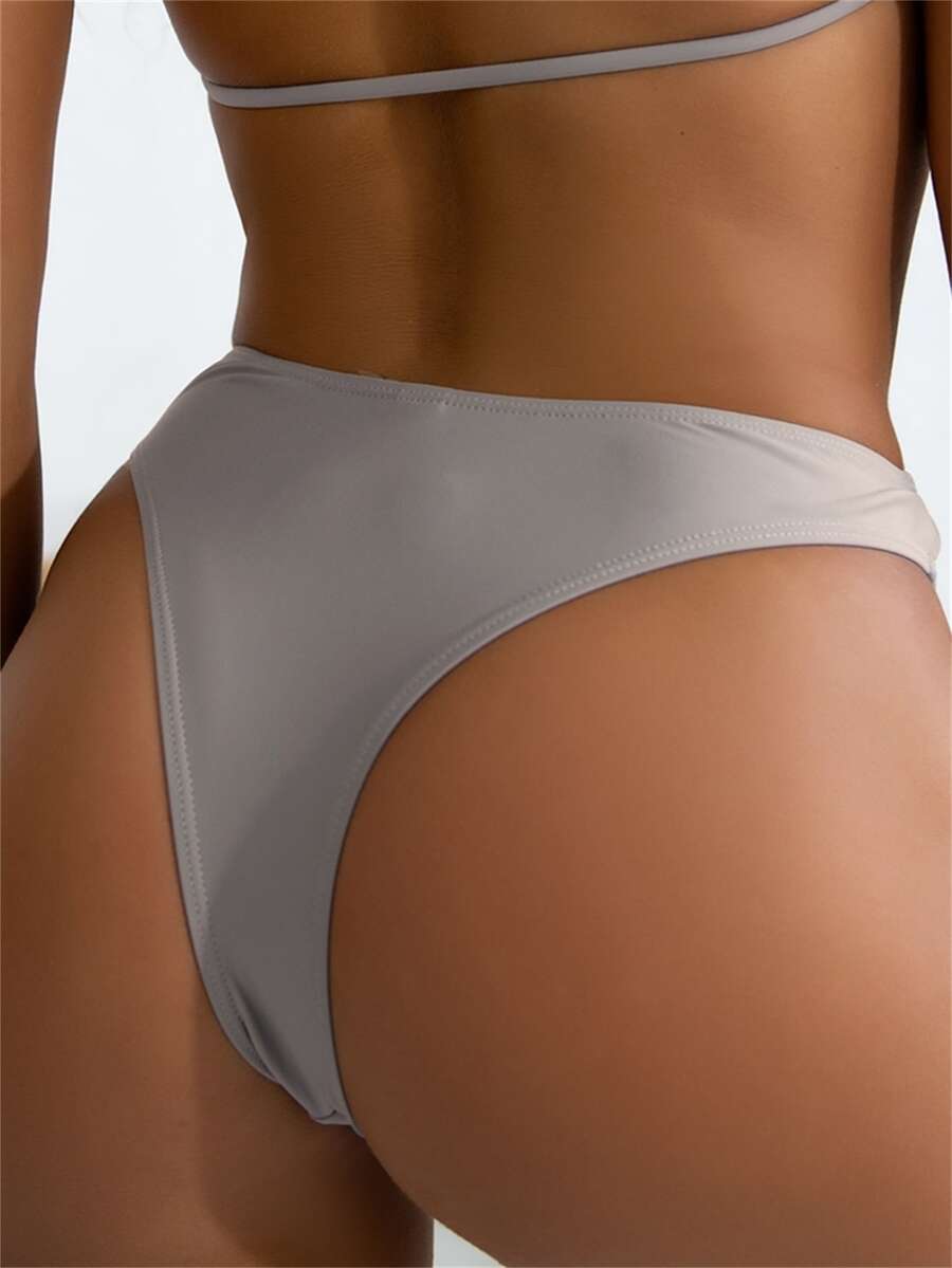 Bragas bikini unicolor corte alto - Gris - Ver 1