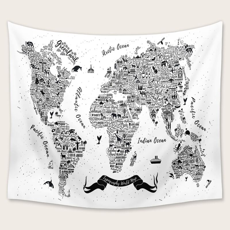 

Map Print Tapestry, Black and white