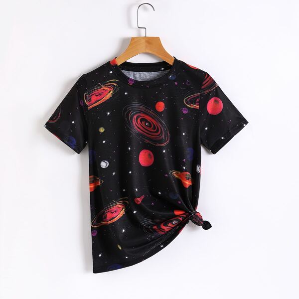 

Galaxy Print Short Sleeve Tee, Black