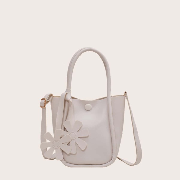 

Flower Decor Satchel Bag, White