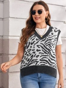 Chaleco de punto con patrón de rayas de cebra - Blanco y Negro - Ver 1