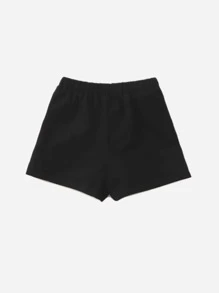 SHEIN Girls Heart Print Elastic Waist Shorts - Black - View 2