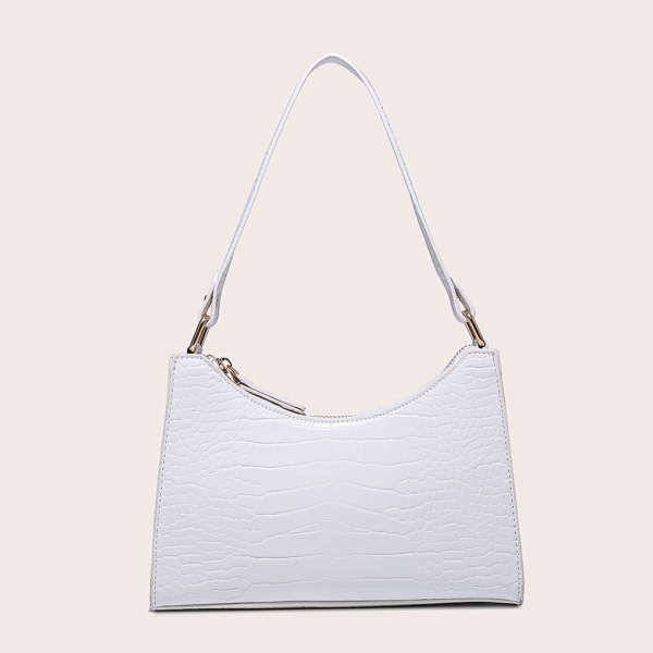 

Minimalist Croc Embossed Shoulder Bag, White