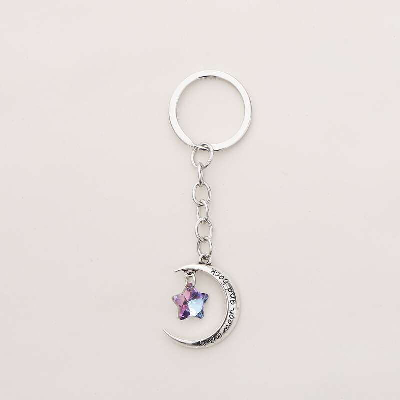 

Moon & Star Charm Keychain, Antique silver