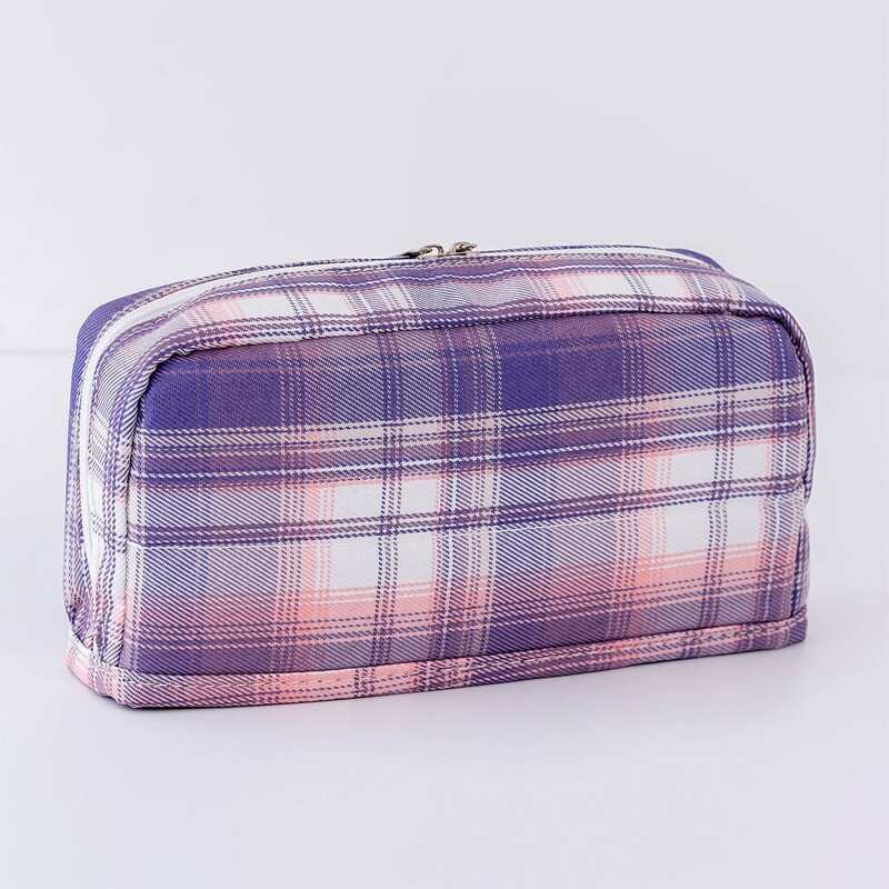 

Plaid Pattern Pencil Bag, Purple