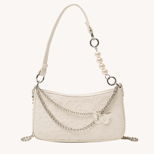 

Cartoon Graphic Chain Shoulder Bag, Beige