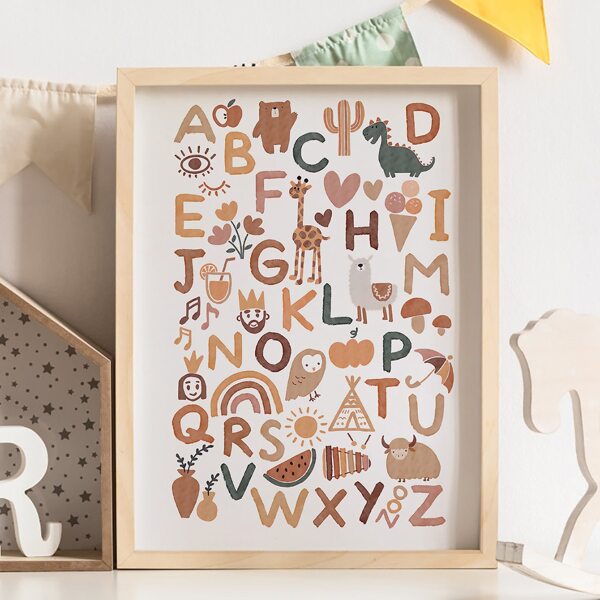 

English Alphabet Print Unframed Painting, Multicolor