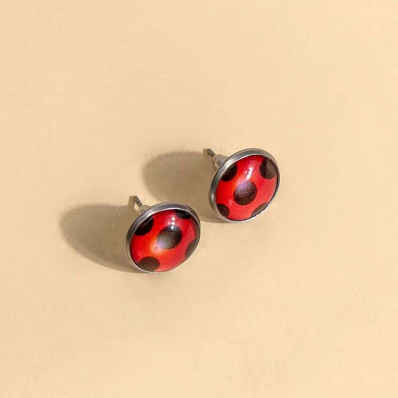 

Ladybug Pattern Stud Earrings, Red