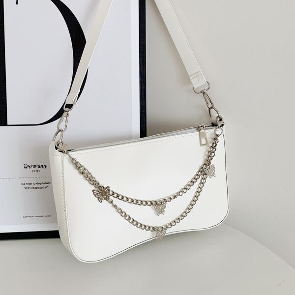 

Butterfly Chain Decor Shoulder Bag, White