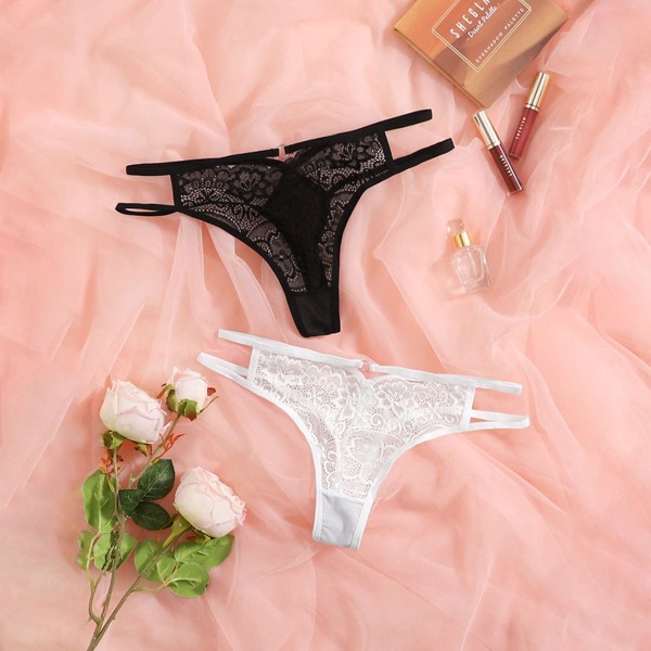 

2pack Floral Lace Panty Set, Black and white