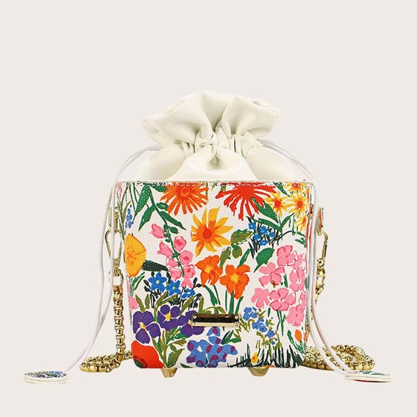 

Floral Pattern Chain Crossbody Bag, Multicolor