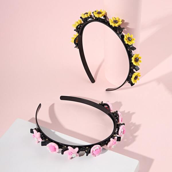 

2pcs Girls Flower Decor Headband, Multicolor