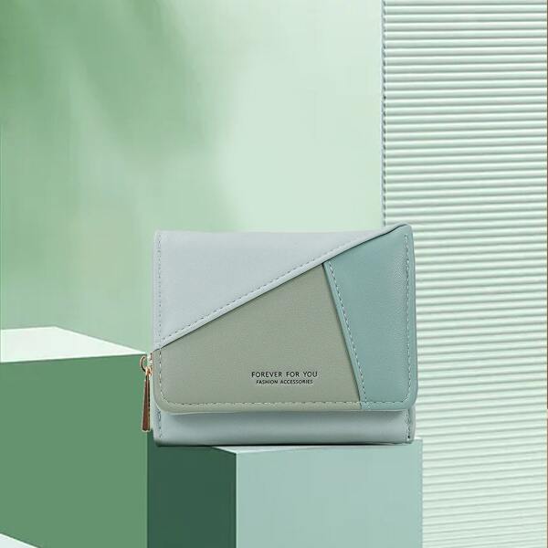 

Letter Graphic Colorblock Small Wallet, Green