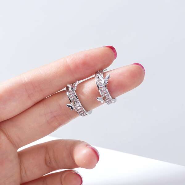 

Zircon Decor Open Hoop Earrings, Silver