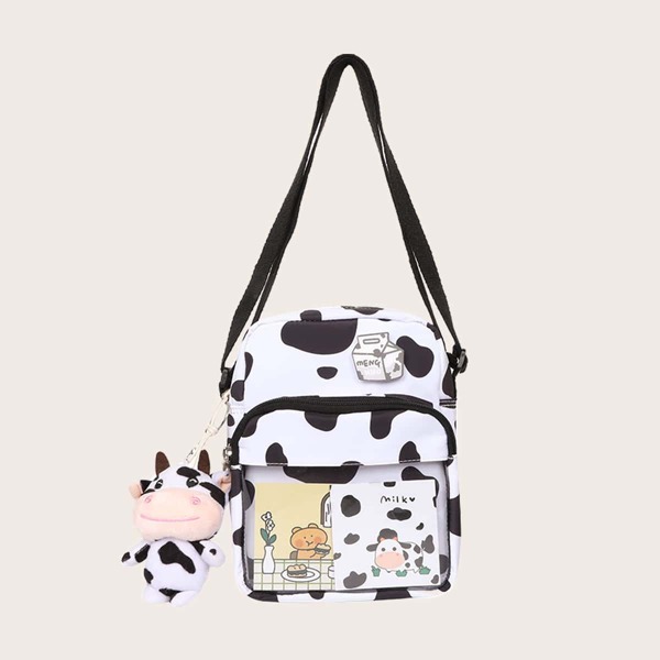 

Cow Pattern Crossbody Bag, Black and white