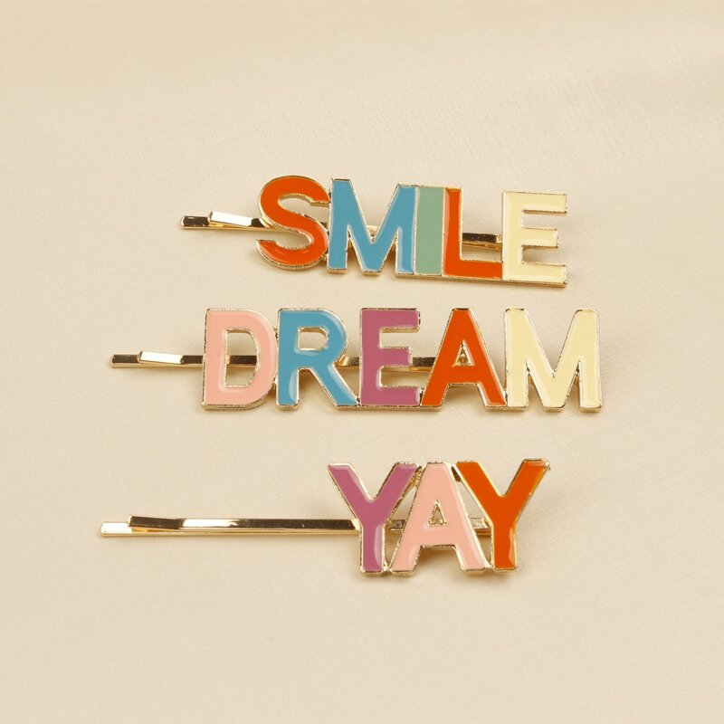 

3pcs Letter Decor Hair Clip, Multicolor