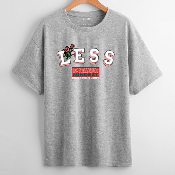 

Floral & Letter Graphic Tee, Light grey