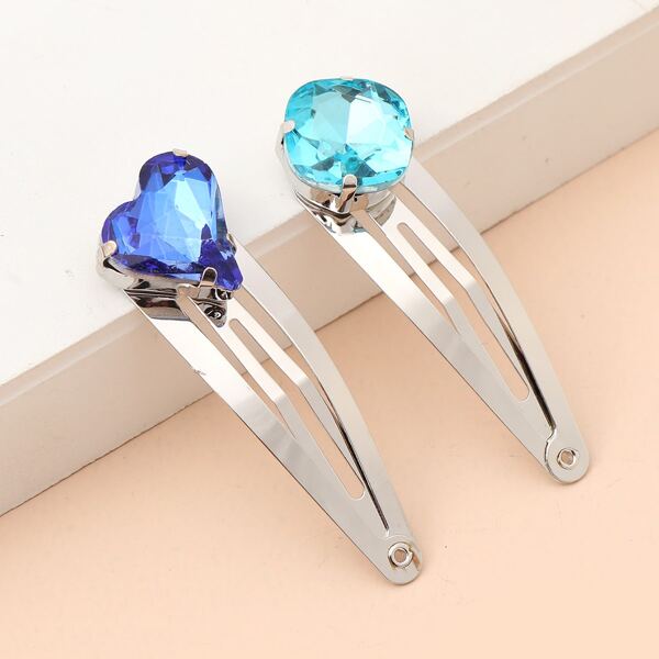 

2pcs Heart Rhinestone Decor Hair Clip, Multicolor