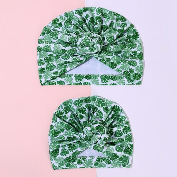 

2pcs Parent-Baby Leaf Print Head Wrap, Multicolor