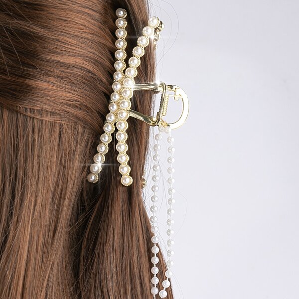 

Faux Pearl Decor Hair Claw, Gold