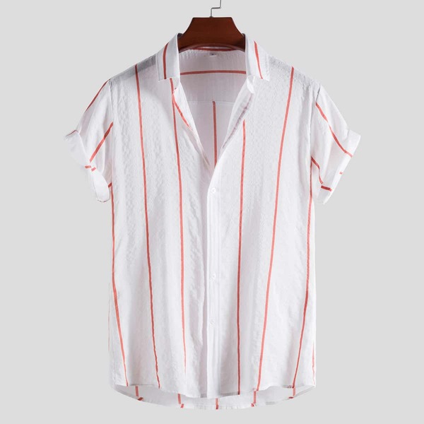 

Men Striped Button Up Shirt, White
