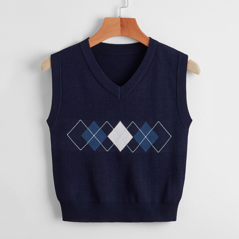 

Geometric Pattern Sweater Vest, Navy blue