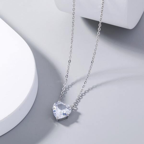 

Heart Zircon Pendant Necklace, Silver