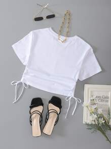 INAWLY 側抽繩短款T恤 - 白色 - 查看 2