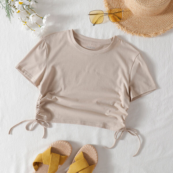

Drawstring Side Crop Tee, Apricot