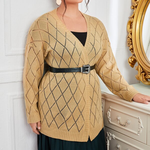 

Plus Pointelle Knit Cardigan, Khaki