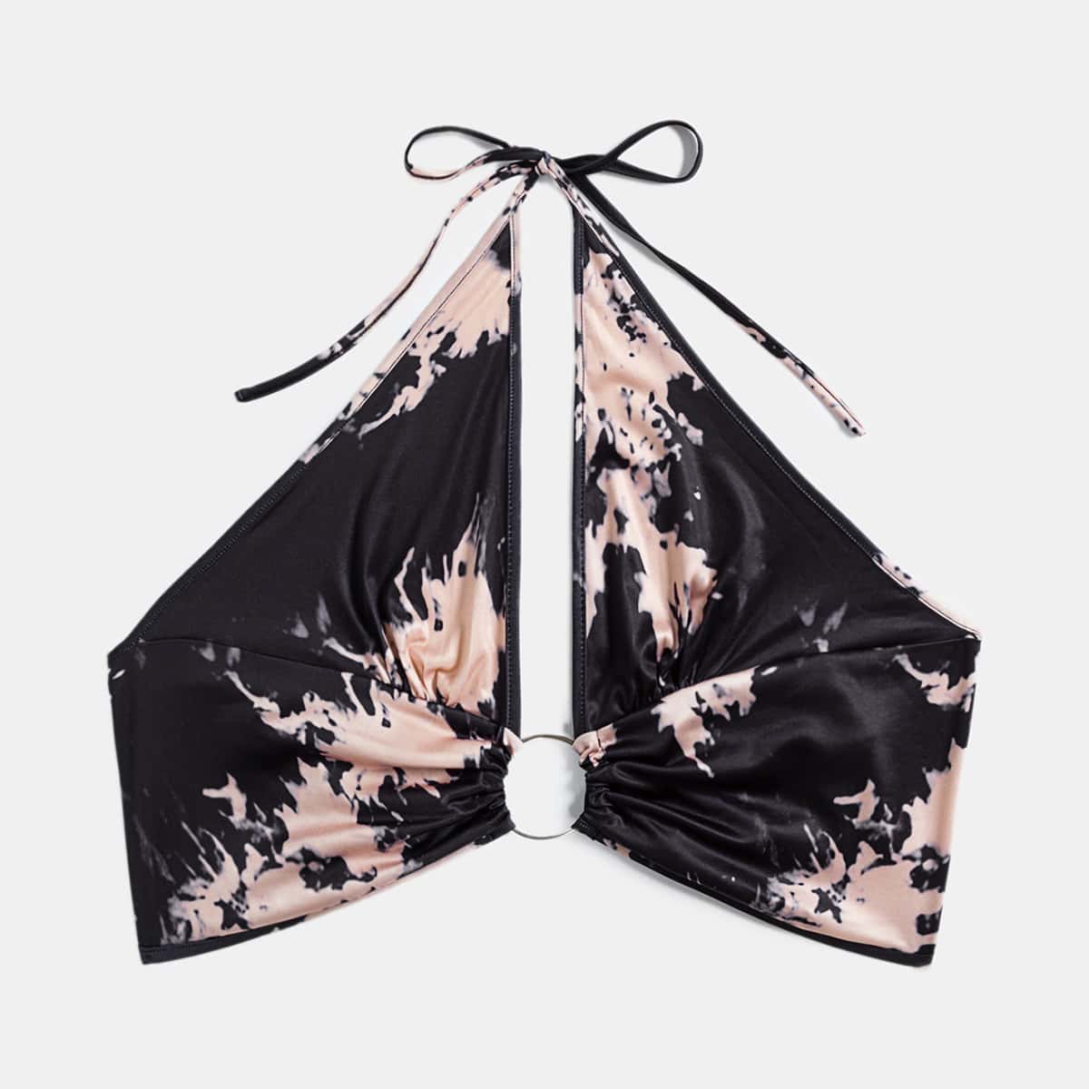 

Ring Detail Tie Dye Halter Top, Black