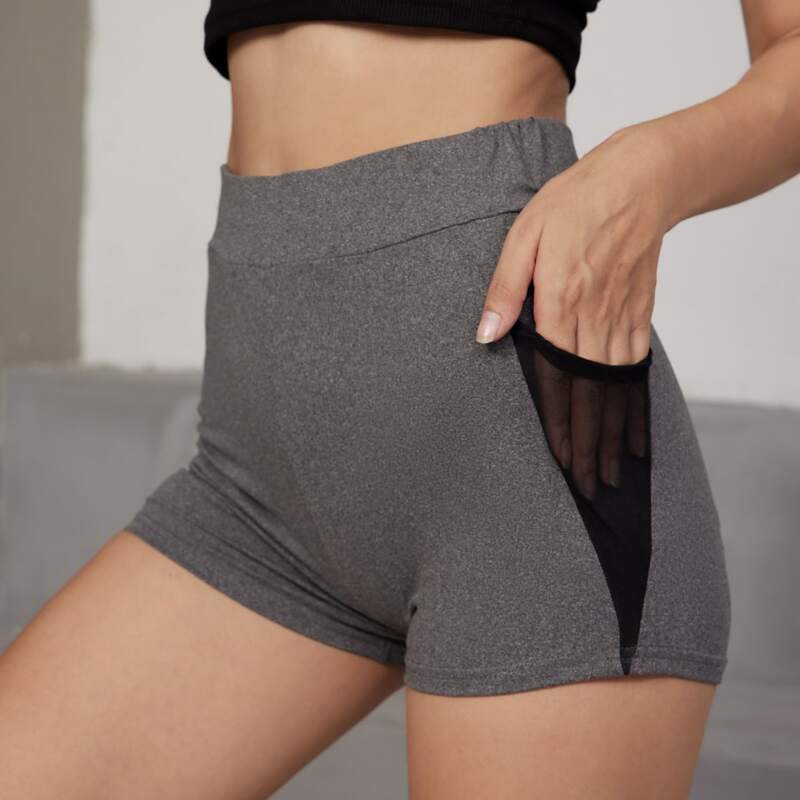 

Contrast Mesh Pocket Biker Shorts, Grey