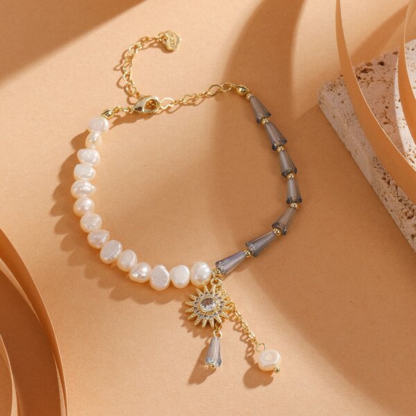 

Pearl Decor Bracelet, Dusty blue