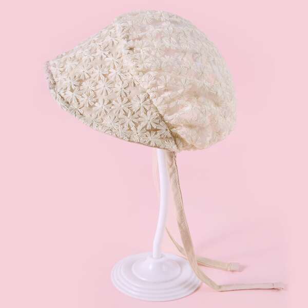 

Baby Flower Embroidered Hat, Beige