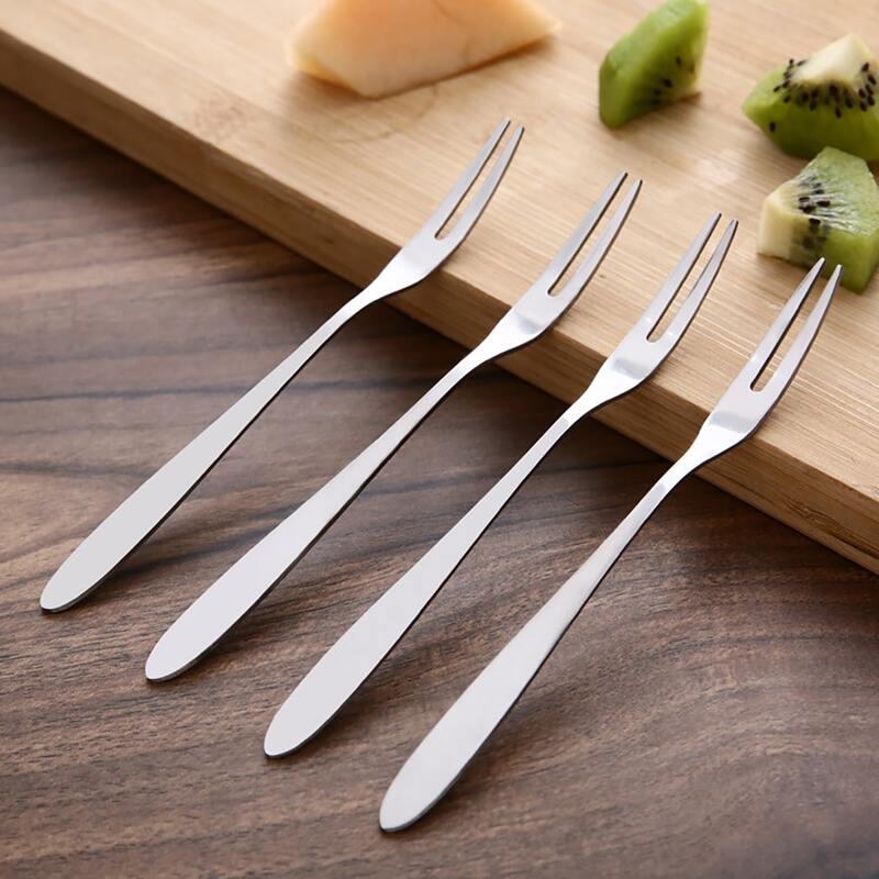 

10pcs Stainless Steel Fruit Fork, Silver