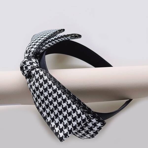 

Houndstooth Pattern Bow Decor Headband, Black and white
