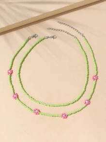 2入組簡約風串珠項鏈 - 綠色 - 查看 1