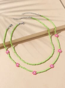 2入組簡約風串珠項鏈 - 綠色 - 查看 2