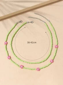 2入組簡約風串珠項鏈 - 綠色 - 查看 3