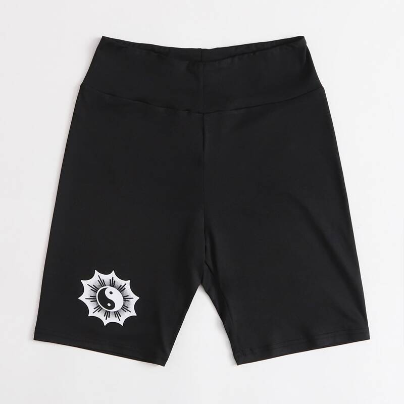 

Yin And Yang Graphic Biker Shorts, Black