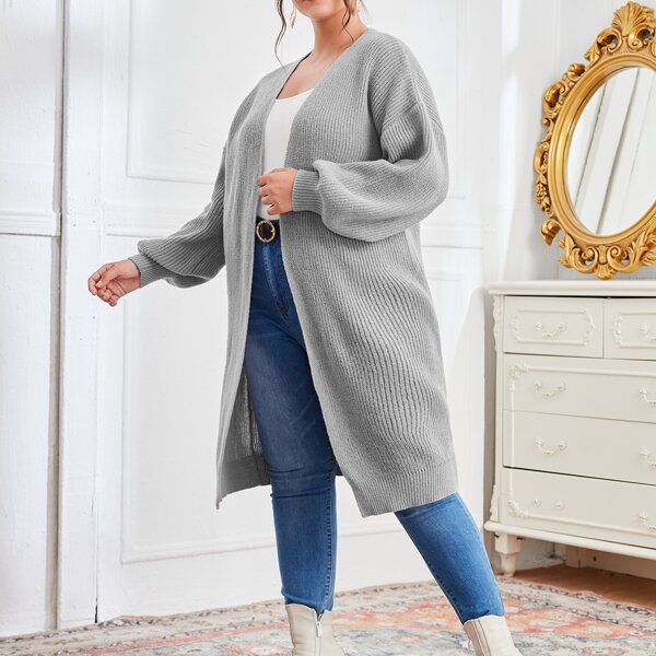 

Plus Solid Open Front Cardigan, Grey