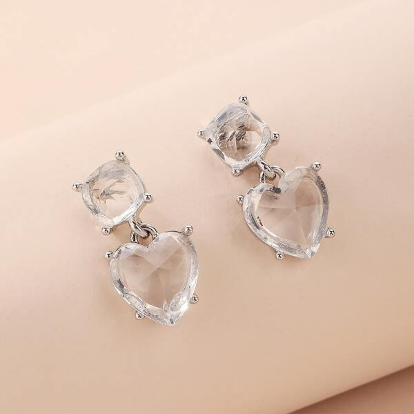

Clear Heart Drop Earrings, Silver