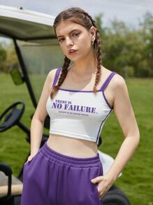 SHEIN Unity Camiseta de tirantes casual de vacaciones con estampado para mujer - Blanco - Ver 1