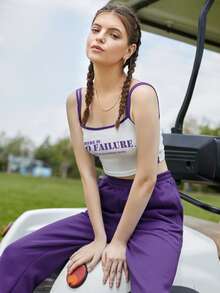 SHEIN Unity Camiseta de tirantes casual de vacaciones con estampado para mujer - Blanco - Ver 3