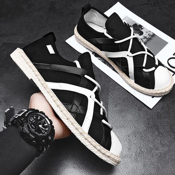 

Men Lace-up Front Canvas Shoes, Black
