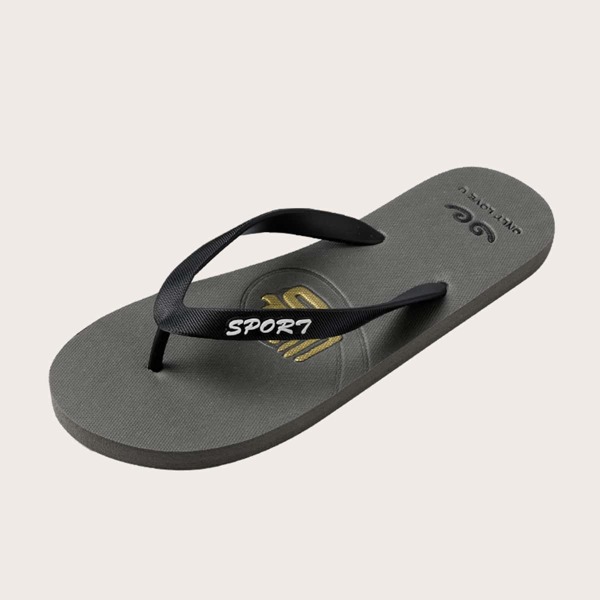 

Men Chinese Letter Graphic Flip Flops, Grey